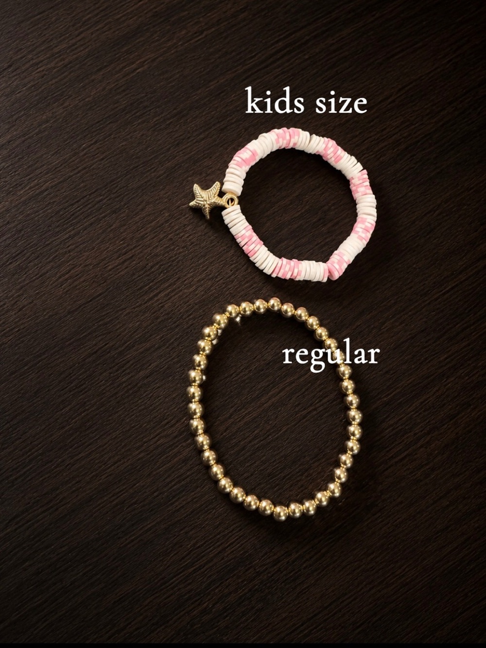 Kids Pink & White Shell Bead Bracelet with Gold Star Charm